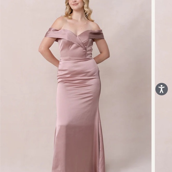 Revelry Satin Bardot Dress in Navy Blue - Picture 3 of 7